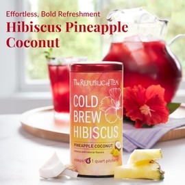 The Republic of Tea – Cold Brew Hibiscus Pineapple Coconut Iced Tea, Large Herbal Iced Tea Pouches, Steeps Six One-Quart Pitchers