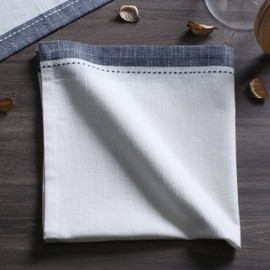 Ramanta Home Cloth Napkins Set of 4 Textured Cotton 18x18 - Premium Contrast Border Fall Thanksgiving Dinner Napkins for Christmas Farmhouse Wedding, Soft Washable Table Linen for Everyday Use - White