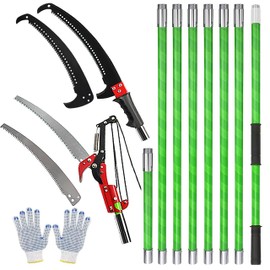 26Ft Pole Saw for Tree Trimming Manual Branch Pruner with Sharp Scissor Extendable Tree Pole Pruner Cutting Set Garden Tools (7.3-26 ft with Scissors)