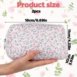 LIQWEI 2 Stück Gesteppte Kosmetiktasche, Blumenmuster Kulturtasche, Reise Waschtasche Tragbare Makeup Tasche Reißverschluss Organizer Tasche für Make-up-Pinsel und Beauty-Tools Mädchen Frauen