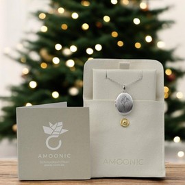 Amoonic Women's Locket Oval 925 Silver to Open, Chain 45-50 cm, Photo Upload Service and Engraving, A Memory from the Heart