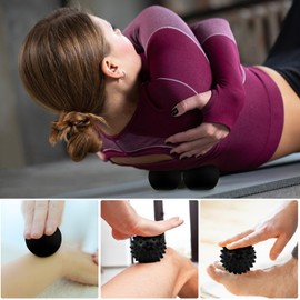 Massage Lacrosse Ball, Spiky Massage Ball, for Deep Tissue, Trigger Point and Myofascial Release, Muscle Knots, and Yoga Therapy (Black-Black)