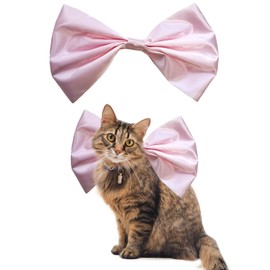 AWOCAN Cat Collar Large Bow Kitten Collar Cosplay Decor Dream Cat Adjustable Satin Cute Breakaway Cat Collars for Birthday Party (pink-1)