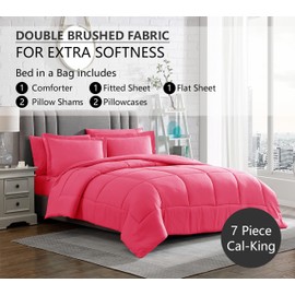 American Home Collection 7 Pieces Bed-in-a-Bag - California King Comforter Set with Sheets, Pillowcases & Shams - Extra Soft Pink Bedding Set