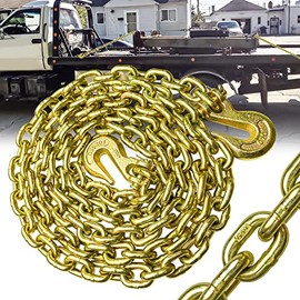 FITHOIST G80 Transport Binder Chain 5/16 Inch x 10 Foot | Tow Chain with Clevis Grab Hooks | 7,100 lbs Safe Working Load | Heavy Duty Chain for Transporting Towing (5/16'' x 10FT (Yellow Zinc))