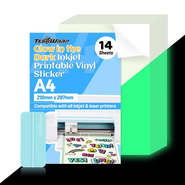TECKWRAP Printable Vinyl Sticker Paper for Inkjet Printer, Glow in