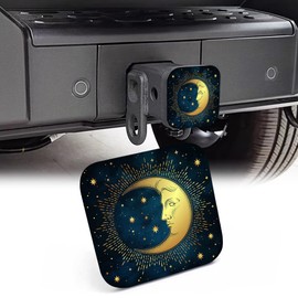 NITAHHHY 2" Trailer Hitch Cover,Boho Moon and Stars Tattoo Rubber Towing Hitch Tube Cover Hitch for Men Women, Sturdy Receivers Plug Accessories for Pickups Trucks Cars