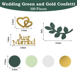 Luxoraiova Just Married Decorative Wedding Table Decoration Hearts Decoration Confetti Large Pack of 100 Glitter Confetti Wedding Green Gold Vintage Wedding Decoration Set Table Decoration Gift for