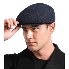 Comilaka Men's Flat Cap Barret Cap Gatsby Peaked Cap Adjustable Newsboy Cap Beret Hat Autumn Winter 55-59 cm, Blue check pattern