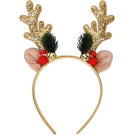 Finphoon Christmas Headbands,Reindeer Antlers Headband,Gold Glitter Elk Antlers Hair Bands,Christmas Hair Accessories for women Girls, Party and Cosplay Head Bands