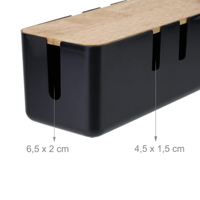 Relaxdays Cable Box for 2 Power Strips, Wooden Lid, Plastic,