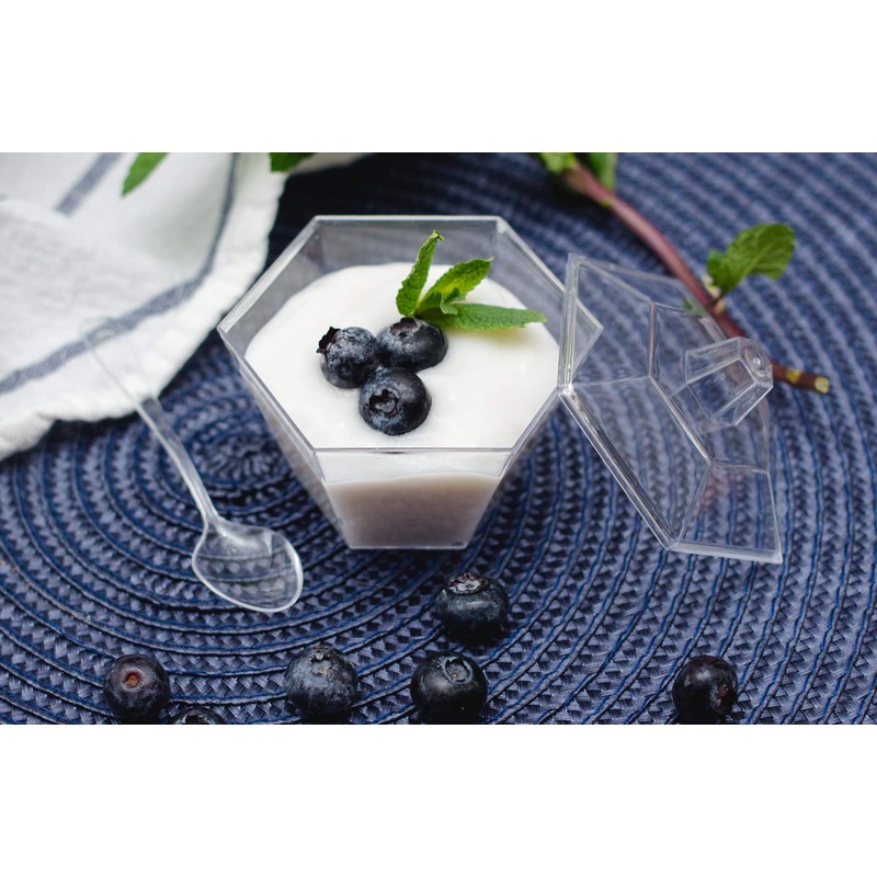 Oasis Creations Hexagonal Mini Bowl-Lids & Spoons Included- 3.3 ounce