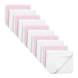 Synrroe Burp Cloths Large, Muslin Burp Cloths for Baby Girls and Boys, Pack of 10 Extra Absorbent and Soft Muslin Bibs, 6 Layers 20 by 10 Inches 100% Cotton (Pink-White 10 Pack)