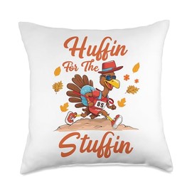 Nadi-Turkey Thanksgiving Huffin and Puffin for Stuffing Turkey Trot Squad Throw Pillow, 18x18, Multicolor