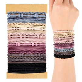 BOUBONI 24Pcs Boho Hair Ties, Bracelet Hair Bands for Women Girls - No Damage Thick, Thin, Long, Curly Hair Accessories (Style E)