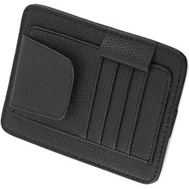 Yosoo Multifuncional Auto Car Sun Visor Organizador Card Clip Pouch Glasses Holder PU Bolsa de Almacenamiento de Cuero (Negro)