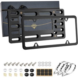XCLPF Front License Plate Bracket,No Drill License Plate Holder,License Plate Mounting kit,Universal Bumper Car Frame Mount Adapter,Black License Plate Frames with Screw Cap,Cable Ties
