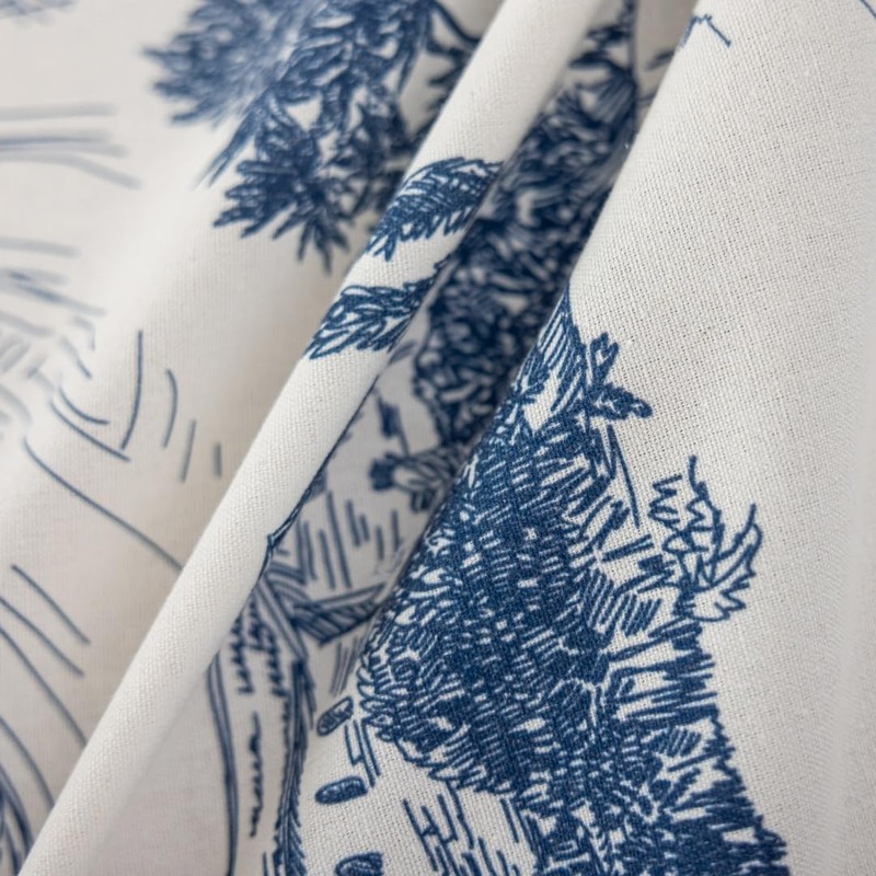 Retro Blue White Toile De Jouy Printed Rectangular Tablecloth, Premium