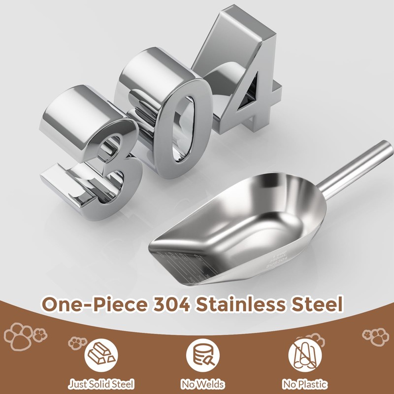 Mutclord Pet cat-dog food-scoop measuring 1-cup - Food-grade 304 stainless