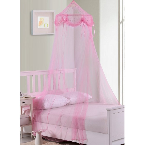 Fantasy Kids But Tons & Bows Collapsible Hoop Sheer Bed Canopy, One Size, Pink