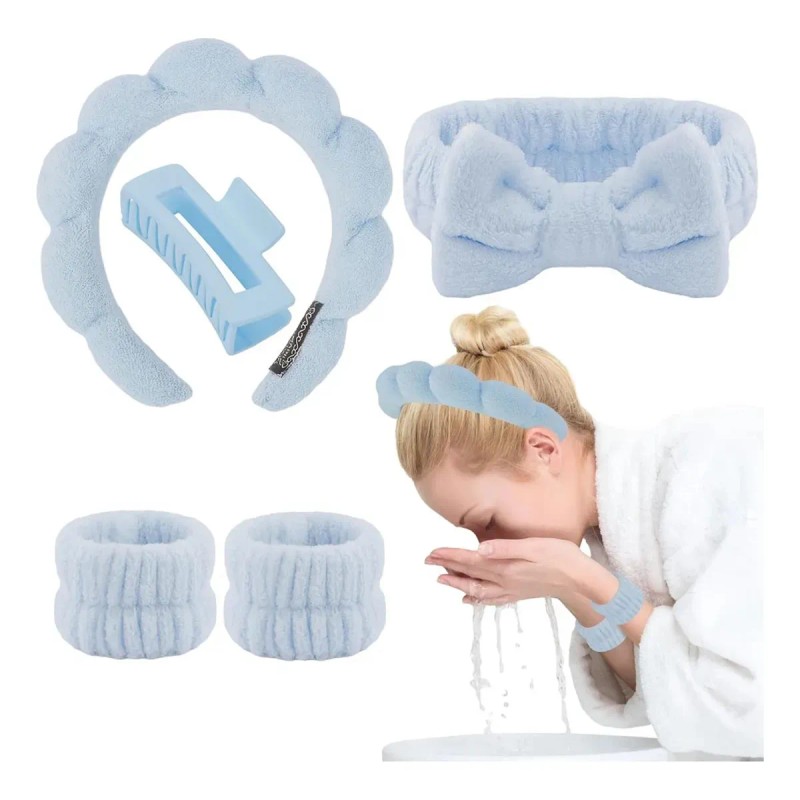 5 Pcs Diademas De Pelo Y Muñequeras Horquilla Maquillaje Spa