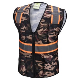 Gasoline Class 2 High Visibility Reflective Safety Vests Women & Men With 5 Pockets And Zipper Front,Meets Ansi/Isea Standards (High Visibility-Camouflage, Large)