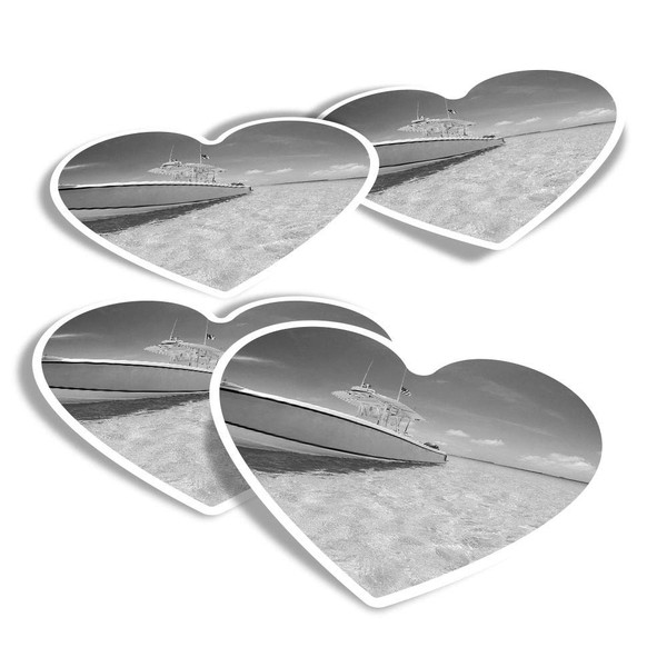 Vinyl Heart Stickers (Set of 4) - BW - Fishing