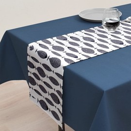 Style Decor W2700500 Laminated Table Runner, Waterproof, Scandinavian Table Center, 39.4 inches (100 cm), Wipable, Marine, Navy, Fish, Style Decor