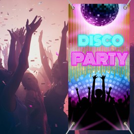 Disco Party Banner Backdrop We Love 70s 80s 90s Party Disco Hip Hop Rock N Roll Music Theme Front Door Decor Night Club Neon Dancers Men Women Retro Party Prom Favors Supplies 35.4x72.8in-BECKTEN