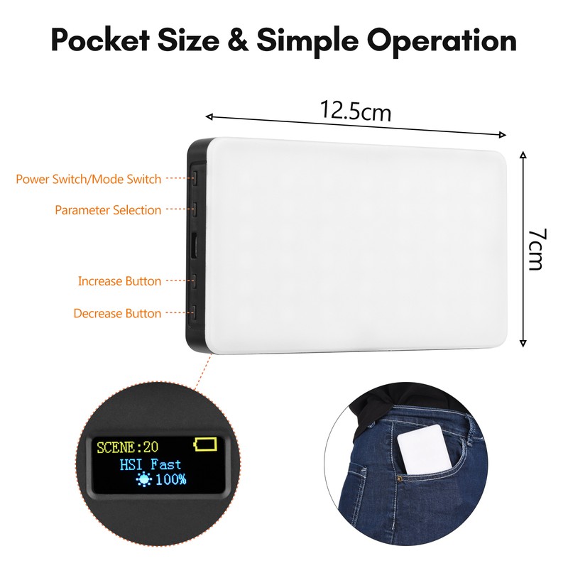 Pocket RGB Video Light Kit LED Fill Light 2500K-9000K Dimmable