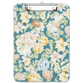 Luminzo Plastic Cute Clipboard, Low-Profile Metal Clip, A4 Letter Size 9 x 12.5 in, 8.5 x 11 Paper Clip Board for Teachers, Nurses, Classroom,Blue Crushed Flower