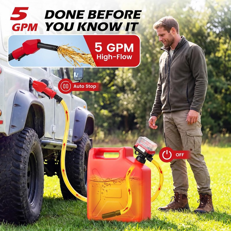Cordless Fuel Transfer Pump, 5 GPM Portable Gas Can Pump