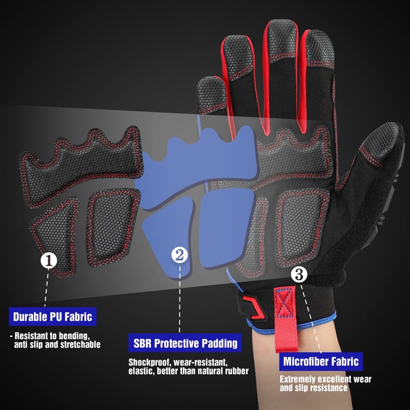 WORKPRO Heavy Duty Work Gloves, Synthetic Leather Impact Protection Working