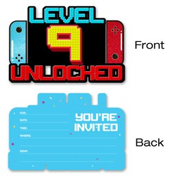 pertnate Video Game 9th Birthday Party Invitations Boy Video Game 9 Year Old Boys Birthday Party Shaped Invitations with Envelopes, 20 Pack