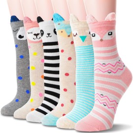 WELSOX Welwoos Girls Socks Gifts for kids Cute Animal Fun Crew Fashion Funny Novelty Soft Cotton Socks 6 Pairs(Animal,5-8 Y)