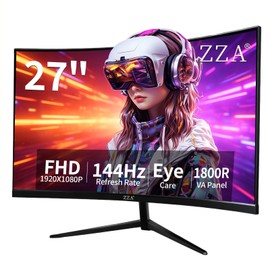 ZZA 27 Inch Curved Gaming Monitor 144Hz-1080P FHD Computer Monitor,VESA Mount,HDMI/VGA Ports,Tilt Adjustable-Black