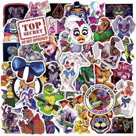 50 Pieces Five Nights at Freddy's Stickers, FNAF Sticker Packages for Teens and Adults, Vinyl Waterproof Cool Gaming Stickers for Laptop, Water Bottles, Skateboard, Guitar