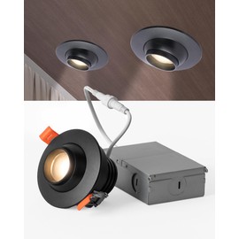 Aisilan 3 Inch LED Recessed Lighting CRI 97, 20°-60° Zoomable Gimbal Down Light, 7W COB Black Eyeball Can Lights with Junction Box, Anti Glare Recessed Light for Living Room Hallway Corridor