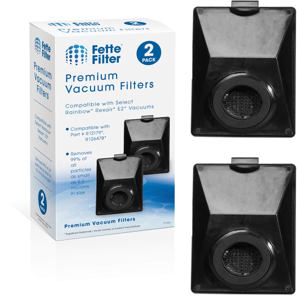 Fette Filter - Vacuum Filter Compatible with Rainbow R12179, R12647B, R10520, E2 Black, E2 Silver, E2 Gold Washable Filters - Pack of 2