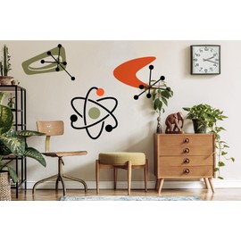 Mid-Century Modern Wall Decor Sticker Set - Retro Atomic Shapes, Custom Colors