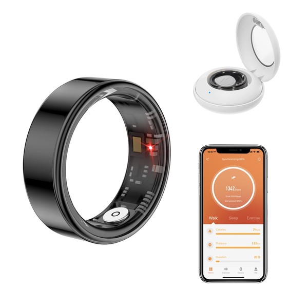 Smart Ring Herren und Damen, Smartring Fitness Tracker mit Ladeetui,