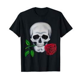 Red Rose Skull Head Moody Emo Artwork Rosa Gothic Art Design T-Shirt