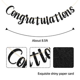 Congratulations Banner/Congrats Grad Party Decor/Graduation Activities/Wedding/Birthday/Retirement Party Decorations Black Glitter