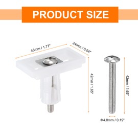 sourcing map 2Pcs Toilet Seat Cover Hinge, 45mm Blind Hole Rectangular Bolts with Nuts Washers Toilet Seat Top Cover Lid Seat Fixings, White