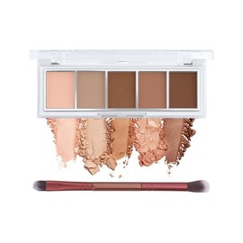 Jutqut 5 Colors Brown Matte Eyeshadow Palette, Long Lasting and Waterproof Eye Shadow for Natural Eye Makeup, Fine & Smooth Highly Pigmented Powder, With Double-ended Brush Set Kit #2