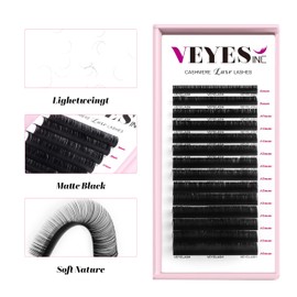 VEYES INC Cashmere Luxe Lashes - Tapered Tips Volume Lash Extension Trays B/C/CC/D/M/J Curl, 0.03-0.05, 8-17mm | Matte Black Professional Eyelash Supplies for Lash Techs (0.03 CC 15mm)
