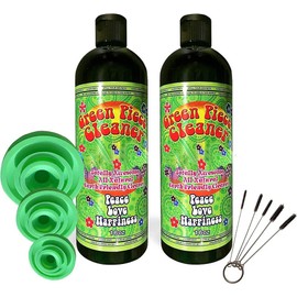 Green Piece® Glass Cleaner - 2 of the 16 oz bottles with a Set of 3 Silicone Plugs and a 5 Piece Mini Metal Nylon Brush