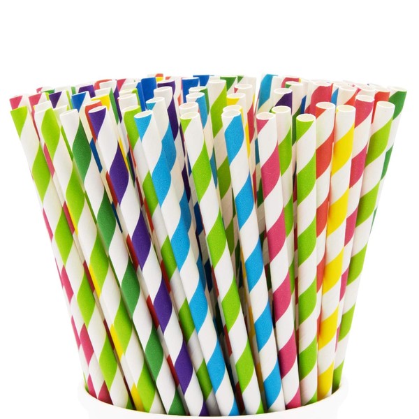 Disposable Paper Straws, Pack of 100, Durable Drinking Straws (MULTI