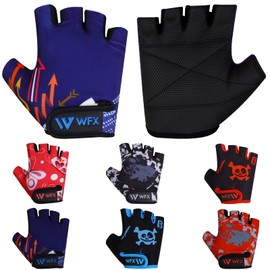 WFX Kids Cycling Gloves Short Half Finger Fingerless Gloves Padded Fastened Children Kid BMX Bike Safety Hand Protect Cycling Climbing Weight Lifting Workout Bicycle Gloves (Purple, L)