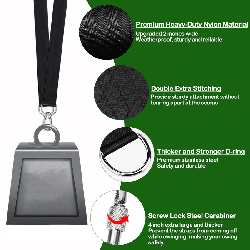 Tree Swing Hanging Straps with Carabiners D-Rings Heavy Duty Pack